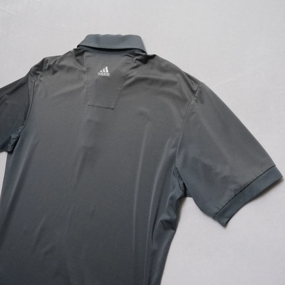 Adidas Golf Polo‎ Shirt Mens Medium Gray Climalite Striped Performance